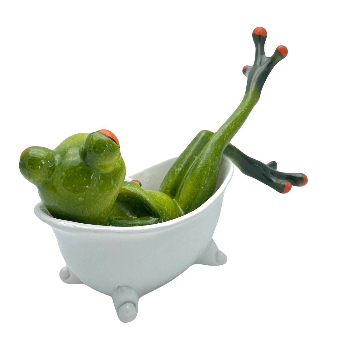 Comical Frogs In Bath Tub Small Resin Figurine