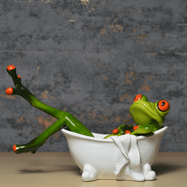 Comical Frogs In Bath Tub Small Resin Figurine