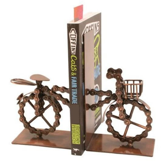 Bike Bookends Made From Recycled Bike Chain Bronze Coloured Fair Trade