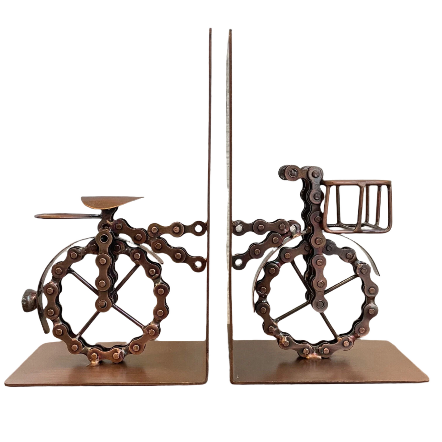 Bike Bookends Made From Recycled Bike Chain Bronze Coloured Fair Trade