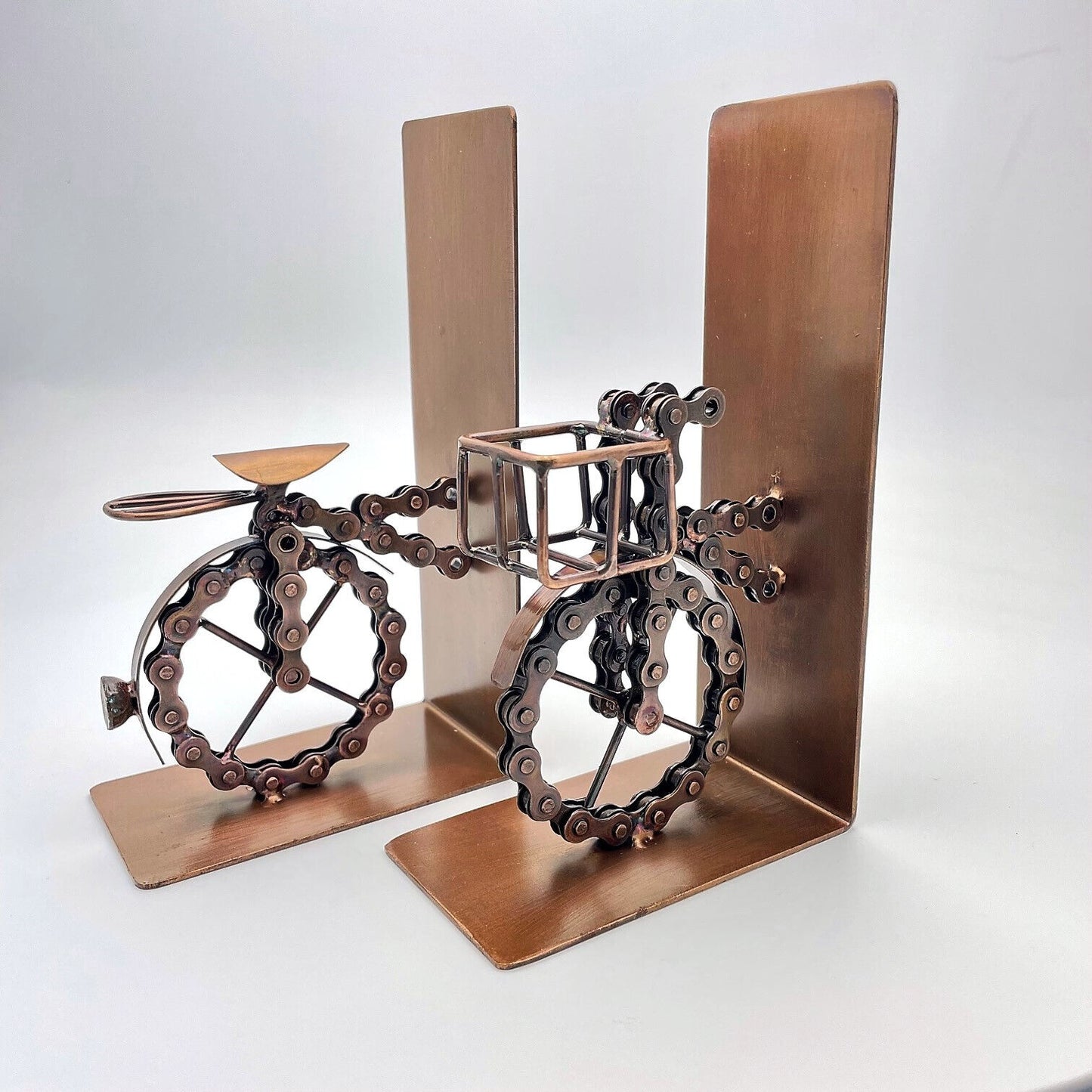 Bike Bookends Made From Recycled Bike Chain Bronze Coloured Fair Trade
