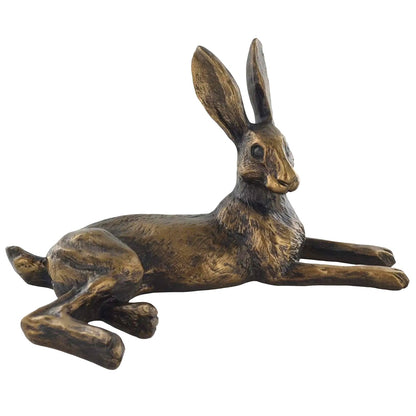Lying Down Hare Bronze Effect Hare Sculpture Bluebell by Harriet Glen Home Décor Figure