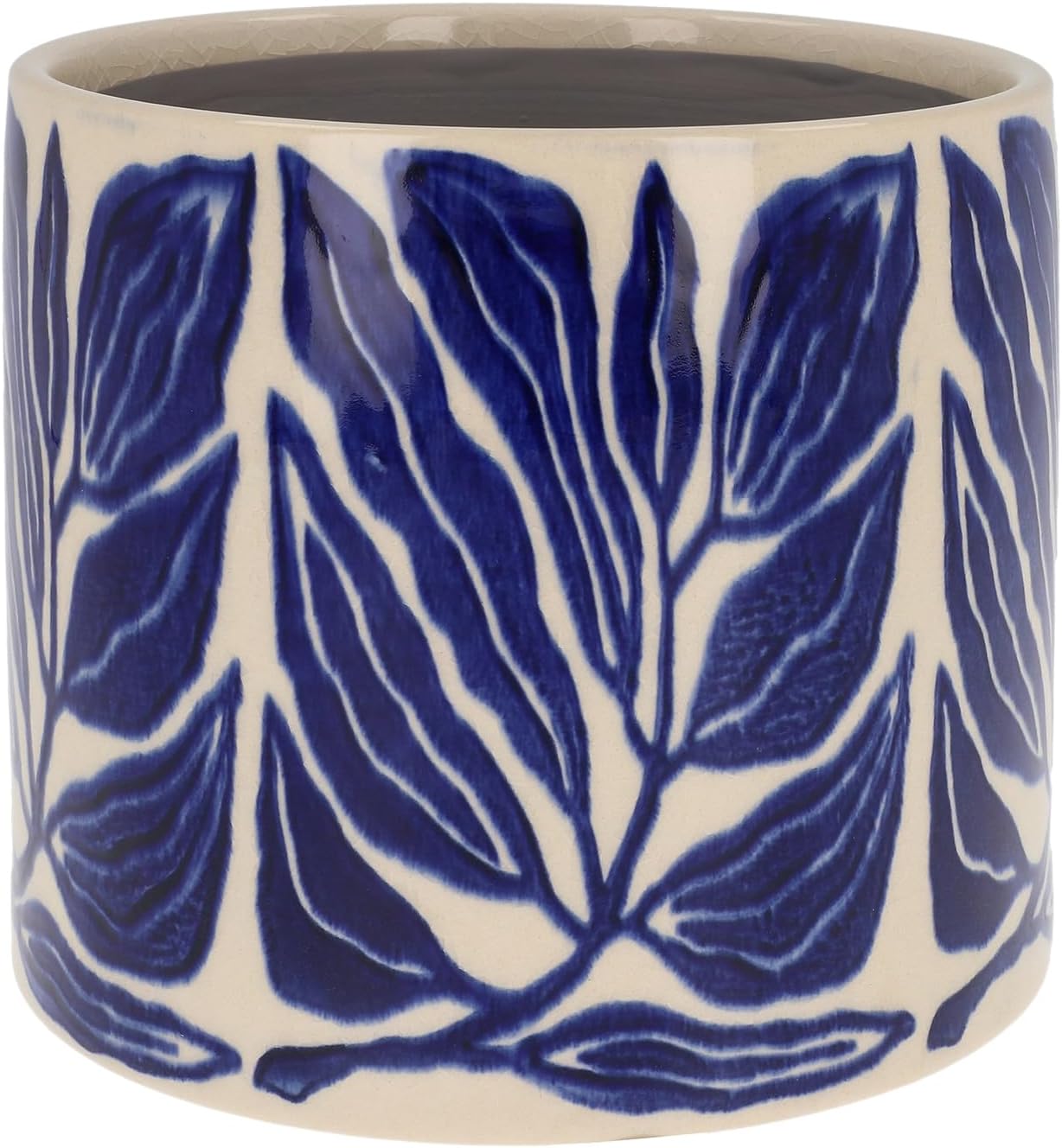 Tropic Leaf Garden Design Planter Pot Blue With Neutral Background