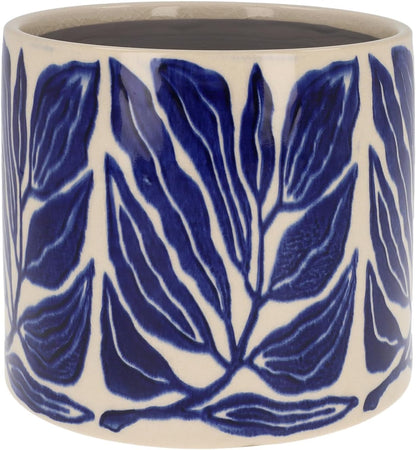 Tropic Leaf Garden Design Planter Pot Blue With Neutral Background