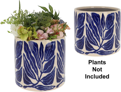 Tropic Leaf Garden Design Planter Pot Blue With Neutral Background