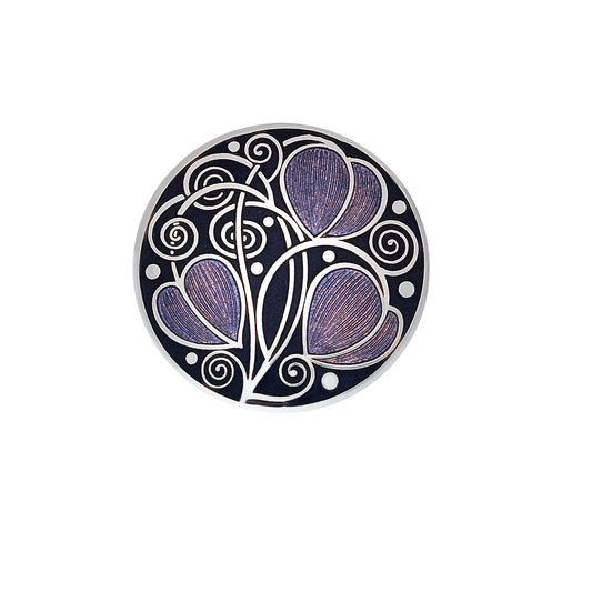 Rennie Mackintosh Leaves & Coils Design Brooch Purple & Silver