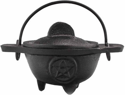Cast Iron Cauldron, Perfect for Witchcraft, Energy Spells, Halloween Altar, Pagan, and Wiccan Rituals Pentagram 5x9cm