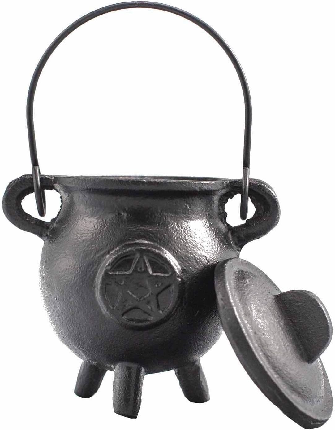 Cast Iron Cauldron, Perfect for Witchcraft, Energy Spells, Halloween Altar, Pagan, and Wiccan Rituals Pentagram 6.5x13cm