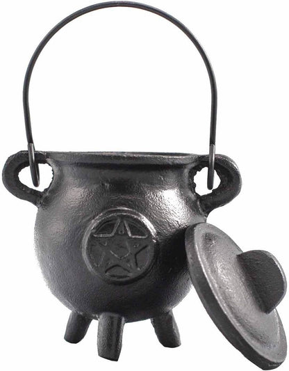 Cast Iron Cauldron, Perfect for Witchcraft, Energy Spells, Halloween Altar, Pagan, and Wiccan Rituals Pentagram 6.5x13cm