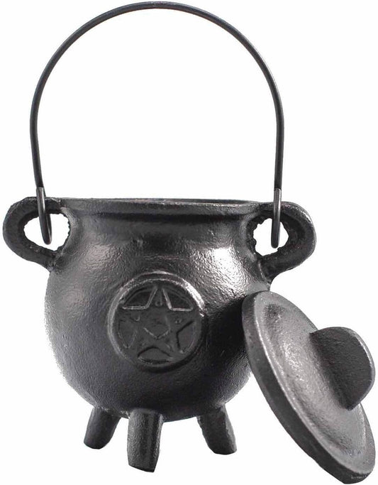 Cast Iron Cauldron, Perfect for Witchcraft, Energy Spells, Halloween Altar, Pagan, and Wiccan Rituals Pentagram 6.5x13cm
