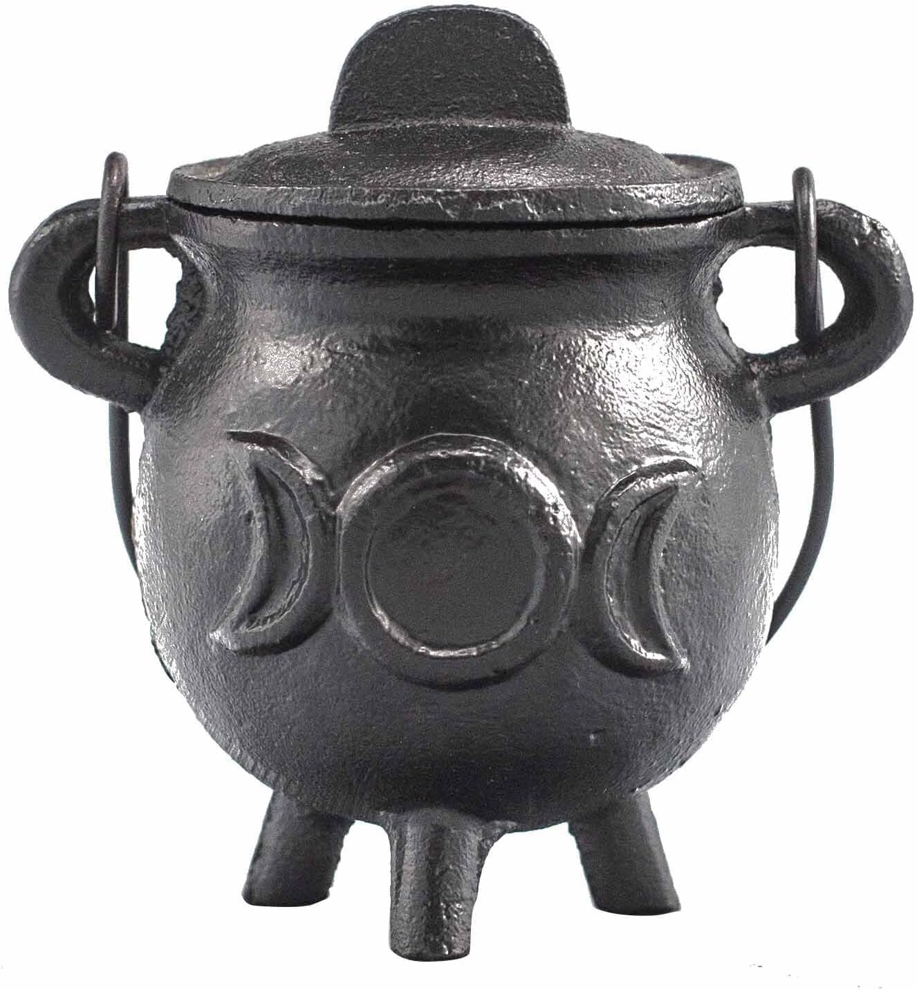 Cast Iron Cauldron, Perfect for Witchcraft, Energy Spells, Halloween Altar, Pagan, and Wiccan Rituals (Triple Moon, 6.5x13cm)