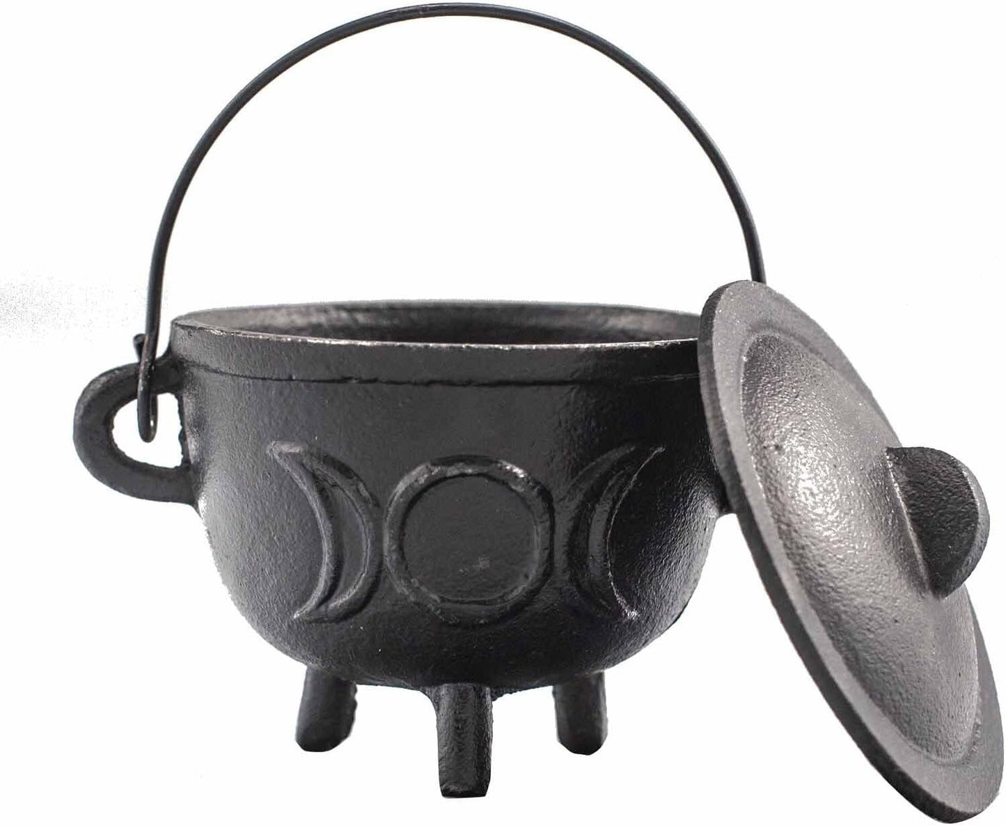 Cast Iron Cauldron, Perfect for Witchcraft, Energy Spells, Halloween Altar, Pagan, and Wiccan Rituals Triple Moon, 11x13cm