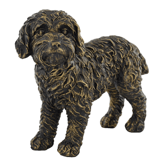 Cockapoo Dog Figure Painted Bronze Resin Sculpture
