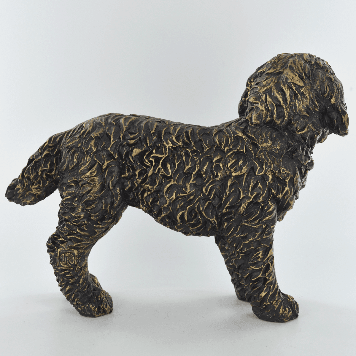 Cockapoo Dog Figure Painted Bronze Resin Sculpture