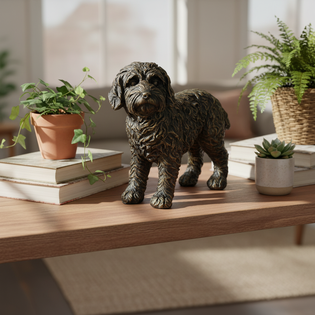 Cockapoo Dog Figure Painted Bronze Resin Sculpture