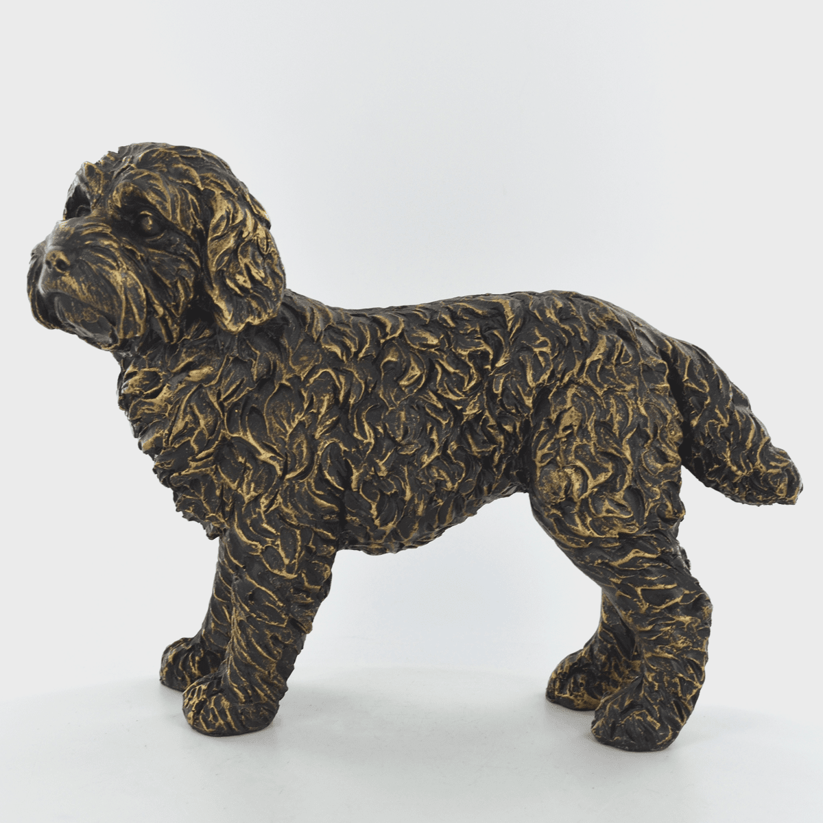 Cockapoo Dog Figure Painted Bronze Resin Sculpture