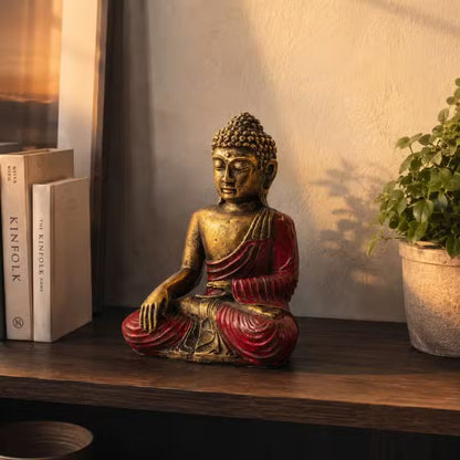 Red & Gold Buddha 22 cm High Hand Painted Figure