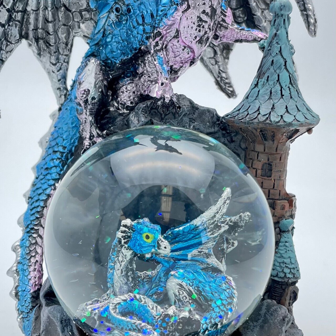 Blue Dragon With Waterball & Baby Dragon Figurine