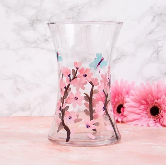 Glass Vase Blossom & Dragonfly Hand Painted Lynsey Johnstone Design