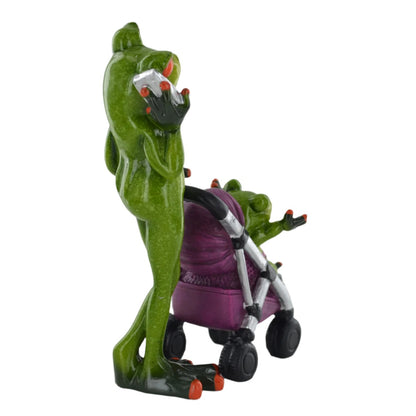 Comical Frog Stroller Parent & Baby Figure