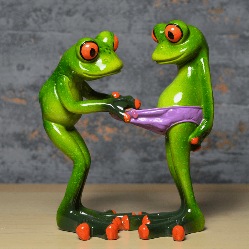 Comical Frogs Cheeky Pants Couple Small Resin Figurine