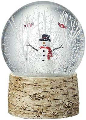 Christmas Snowman Snow Globe with Robins & Trees Winter Water Globe
