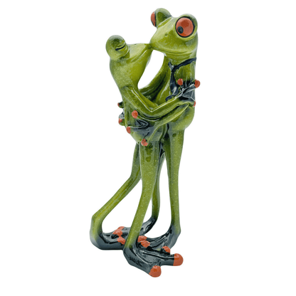 Comical Frogs Kissing Couple Small Resin Figurine
