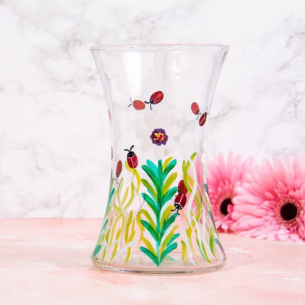 Glass Vase Ladybird And Flower Hand Painted Lynsey Johnstone Design