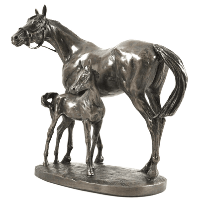 Mare & Foal Horse Figure By David Geenty Signed Cold Cast Bronze