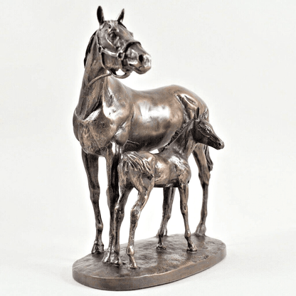 Mare & Foal Horse Figure By David Geenty Signed Cold Cast Bronze