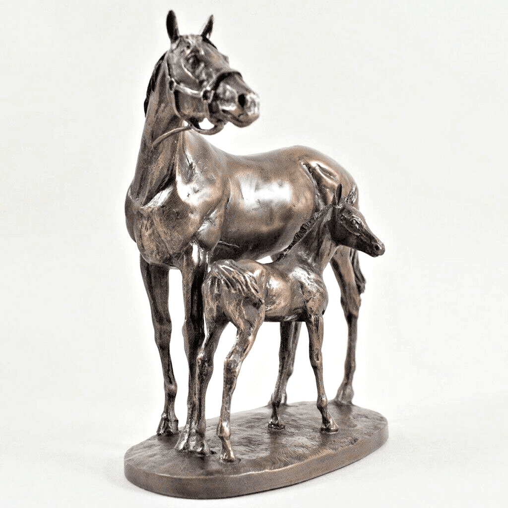 Mare & Foal Horse Figure By David Geenty Signed Cold Cast Bronze