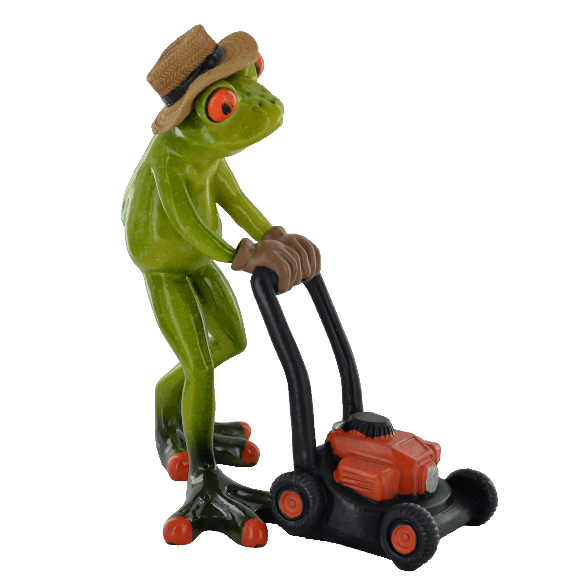Comical Frogs Gardener With Lawn Mower Small Resin Figurine