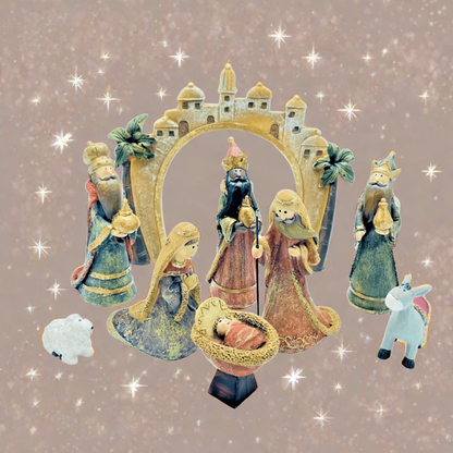 Nativity Scene With Bethlehem Background 9 Piece Christmas Set