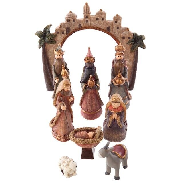 Nativity Scene With Bethlehem Background 9 Piece Christmas Set