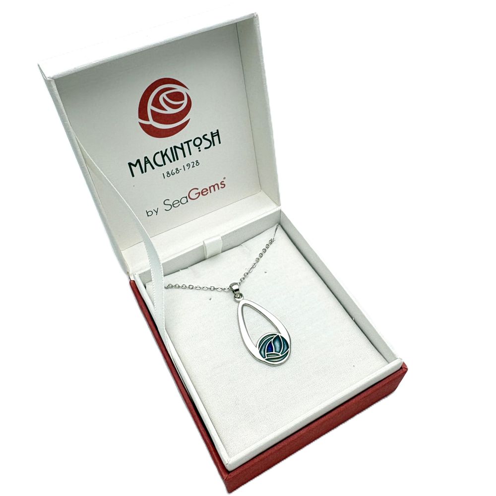 Rennie Mackintosh Fine Enamelled Oval Teardrop Necklace Turquoise 18 Inch Chain