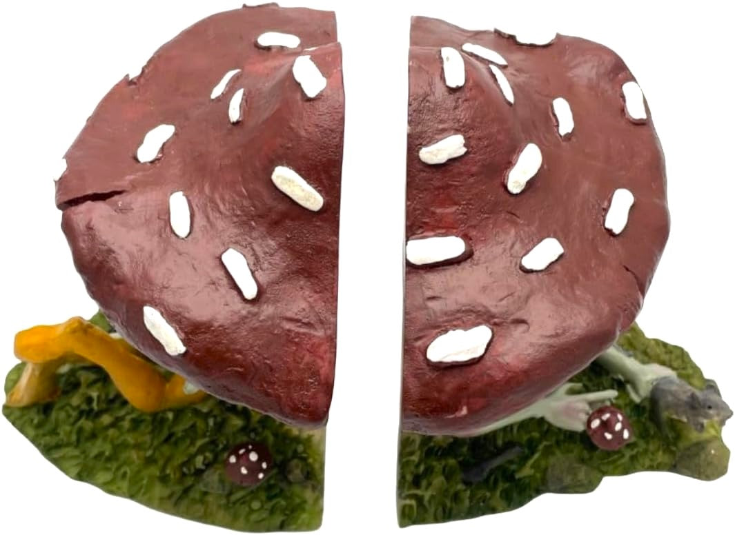 Mushroom-shaped bookends on a white background