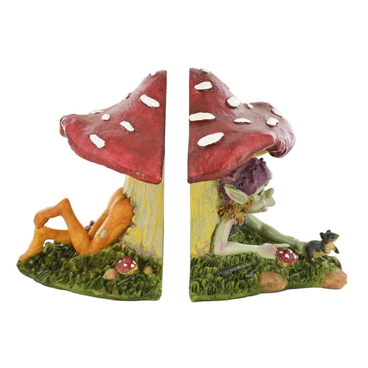 Pixie And Toadstool Pair Of Bookends Shelf Tidies