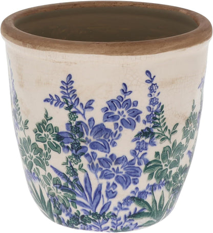 Ceramic Pretty Floral Blue and Green Design Garden Planter