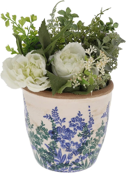 Ceramic Pretty Floral Blue and Green Design Garden Planter