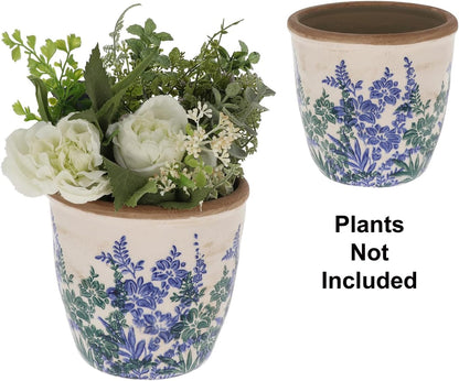Ceramic Pretty Floral Blue and Green Design Garden Planter