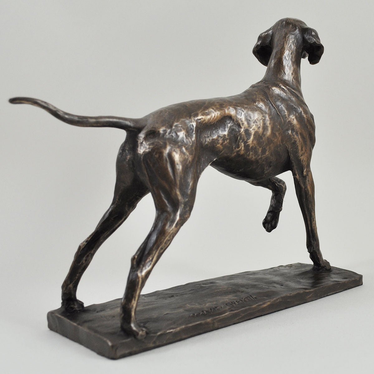Pointer Dog Sculpture Signed David Geenty In Cold Cast Bronze