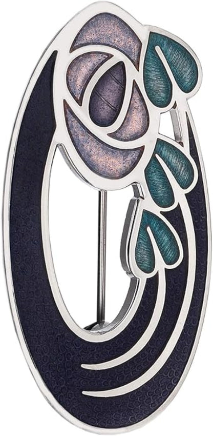 Ladies Enamelled Oval Pink Purple Brooch Mackintosh Inspired