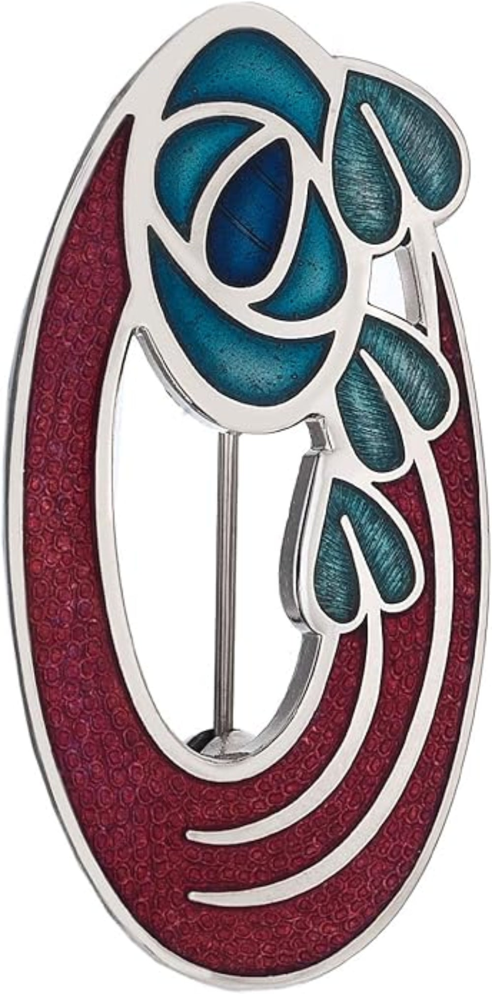 Ladies Enamelled Oval Red & Turquoise Brooch Mackintosh Inspired