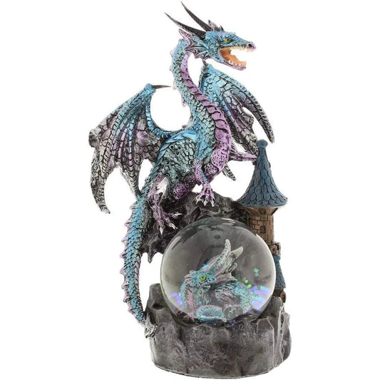 Blue Dragon With Waterball & Baby Dragon Figurine Dragon Snowglobe