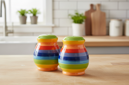 Multi coloured Rainbow Salt & Pepper Shaker Set Fair Trade