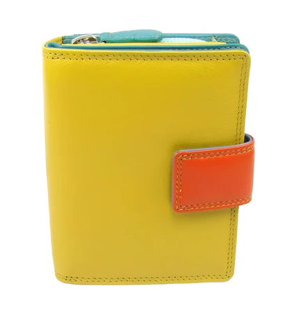 Leather Compact Purse Tab Closure In Pacific Colours