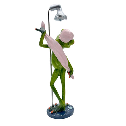 Comical Frogs Showering Frog Small Resin Figurine