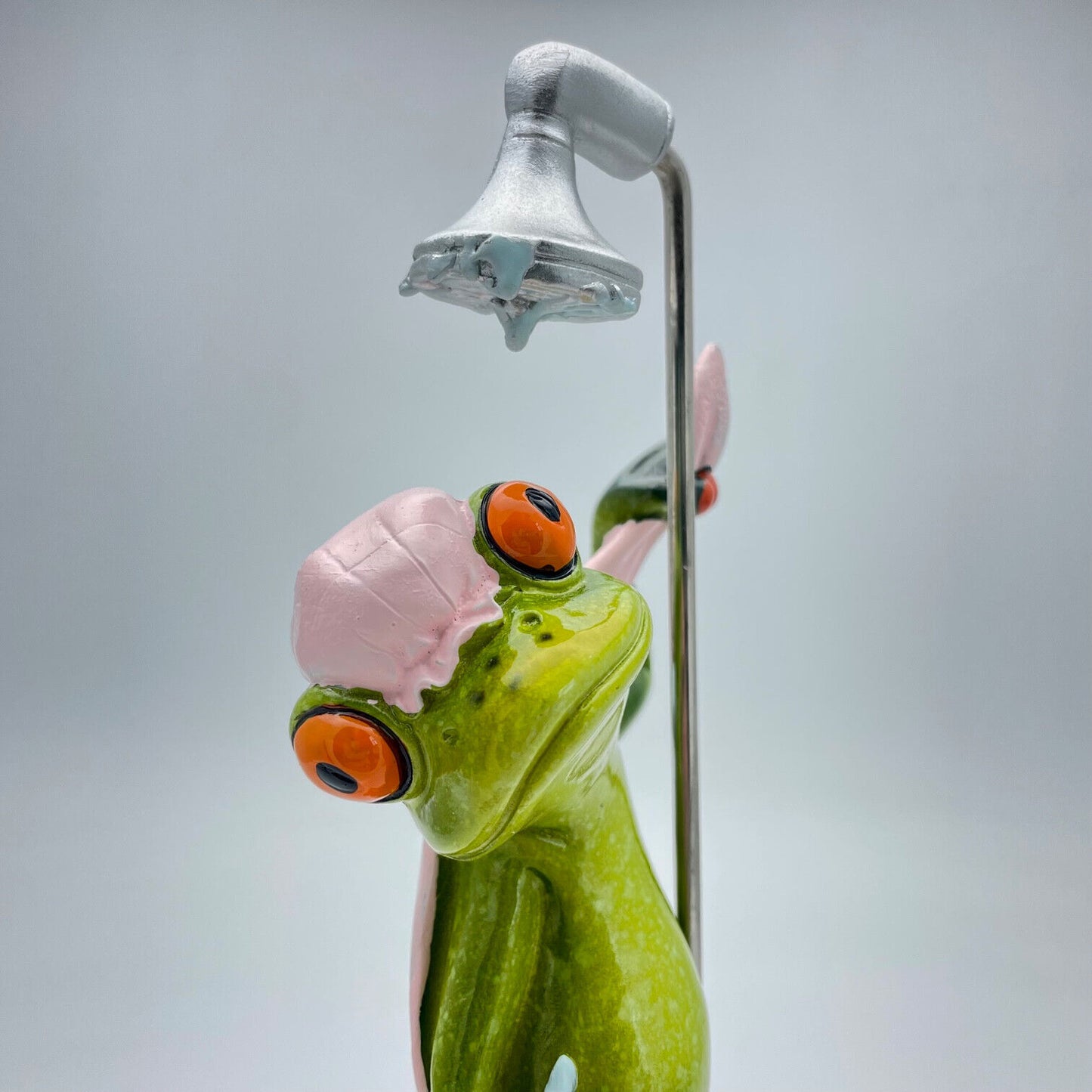 Comical Frogs Showering Frog Small Resin Figurine