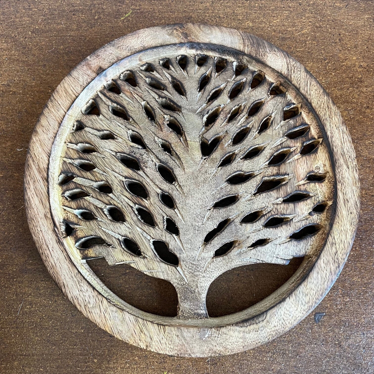 Mango Wood Tree of Life Trivet Fair Trade Product