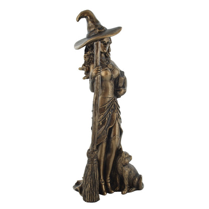 Witch & Cat With Broom & Spell Book Figurine